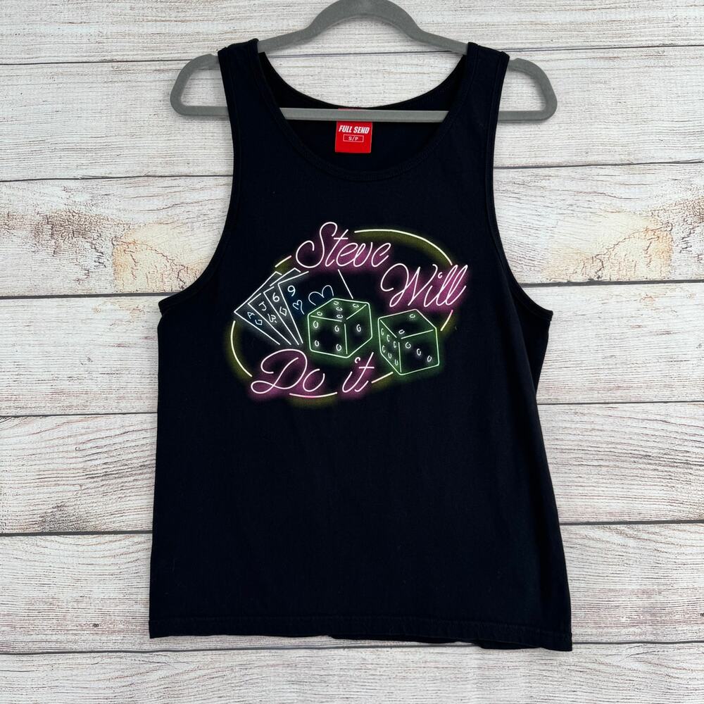 Full Send Steve Will Do It Tank Top Mens Small Black Gambling‎ Logo
